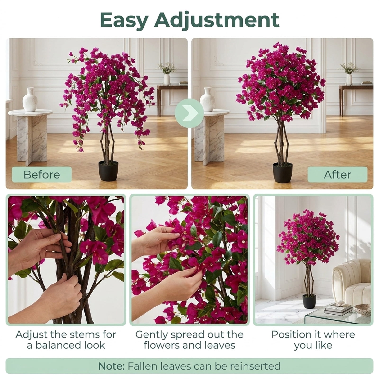 Vebreda Artificial Plant Decor, 2 Pack Artificial Azalea Trees Faux Floral Plants with Vivid Blooming Flowers, Charming Blooming Look