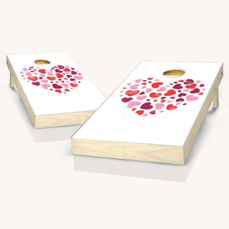 Skip's Garage Hearts Solid Wood Cornhole Board Set