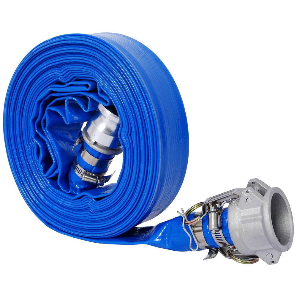 YYAo Lay Flat Water Discharge Hose,2"x50Ft Pool Backwash Hose, Heavy Duty Reinforced Blue PVC Lay Flat Water Discharge Pump Hoses with Aluminum Camlock C and E Fittings