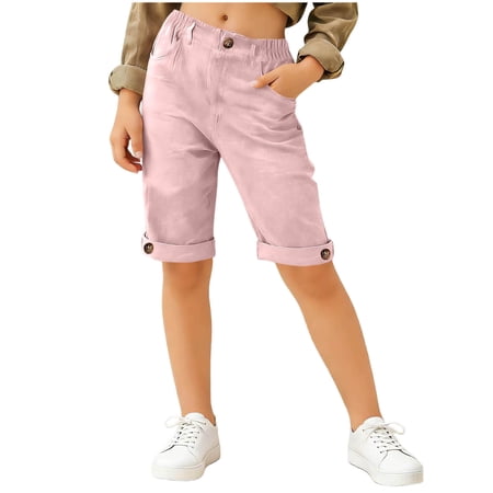 Fesfesfes Kids Summer Beach Shorts with Pockets Boys Quick Dry Swim Trunks for Swimming Surfing Outdoor Sports Vacation Comfortable Polyester Solid Color Casual Wear(Pink#1 11-12 Years)