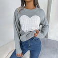 thumbnail image 4 of GBSYEWXS Sweaters For Women Grey Crew Neck Long Sleeve Heart Print Outdoor Pullover Sweater, 4 of 6