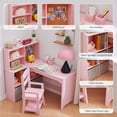thumbnail image 2 of Yeshouse Conjunto de escritorio y silla de esquina para niñas, mesa de estudio en forma de L con tablón de anuncios, armarios de almacenamiento y cajones de tela, 2 of 7