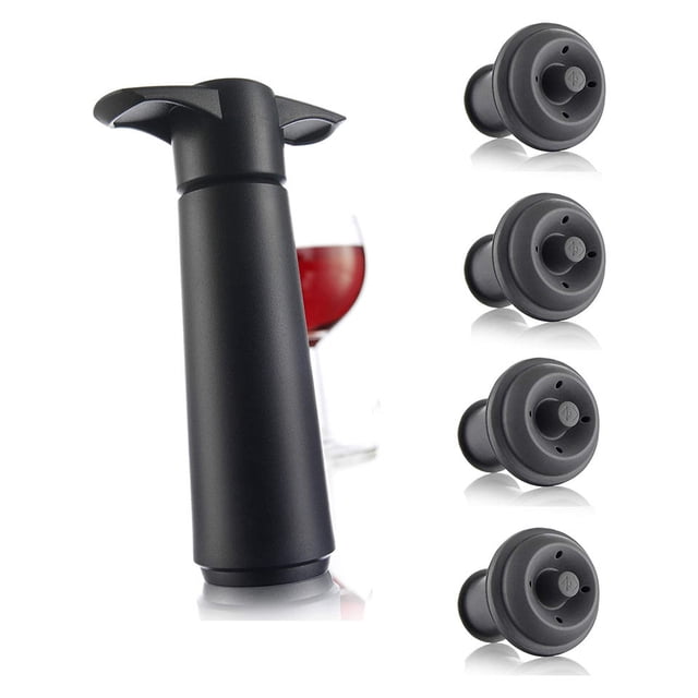 Bomba de ahorro de vino con tapones para botellas de vacío (negro) Juego de ambientador de bomba de vacío de cinco piezas