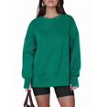 thumbnail image 2 of Womens Oversized Sweatshirts Crew Neck Long Sleeve Shirts Casual Loose Slit Fall Outfits Green M, 2 of 9
