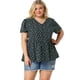 thumbnail image 3 of Women's Plus Size V Neck Ruffle Hem Short Sleeve Cinched Waist Floral Peplum Top Navy 4X, 3 of 7