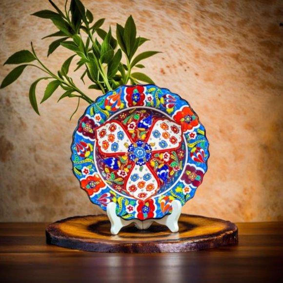 Hand-Painted Decorative Ceramic Plate - Traditional Floral Design, Multicolour Display Plate for Wall or Table, Artisan Craft Décor