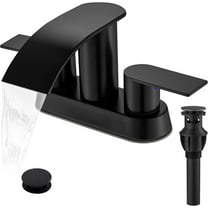 Waterfall Bathroom Sink Faucet 4 Inch Faucet 2 Handle Lead-Free Black, Bathroom Faucet with Water Supply Lines Pop Up Drain, 2 or 3 Holes Bathroom Basin Lavatory Mixer Tap with Deck Mount Plate