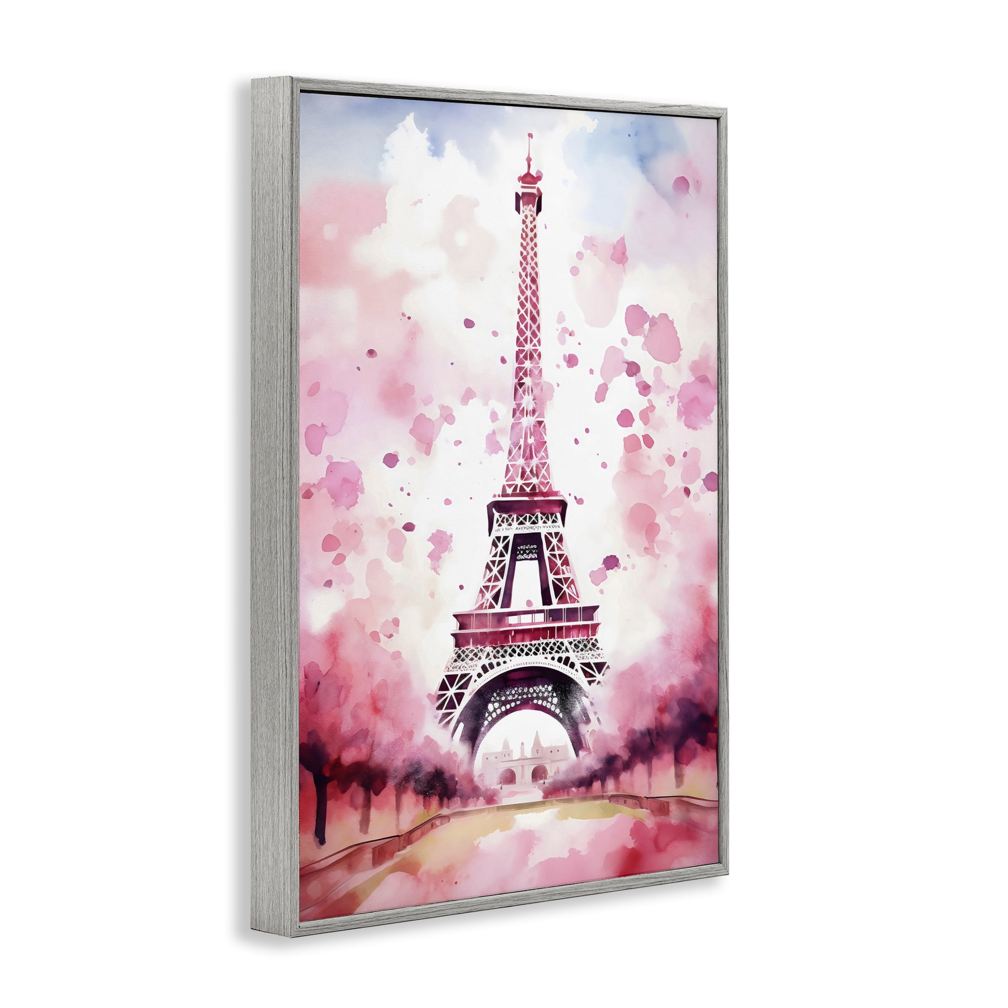 Stupell Industries Blush Watercolor Eiffel Tower Gray Framed Giclee Art, design by Creative Studio