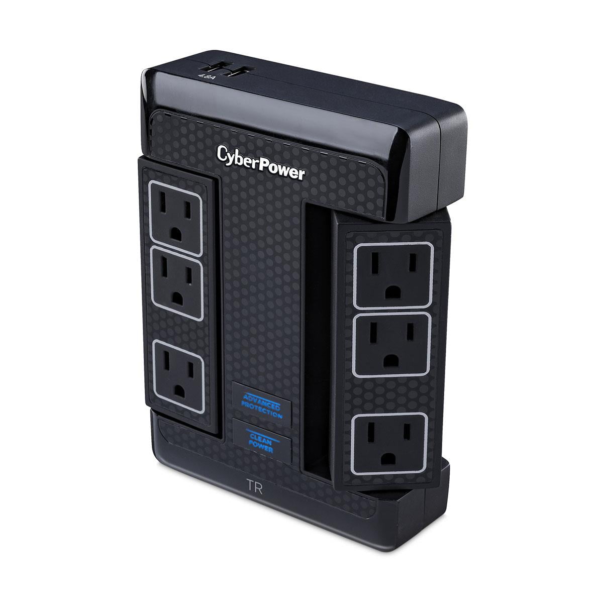 CyberPower HT600WSU2A 6-Outlet 500V Wall Mount Surge Protector, Black