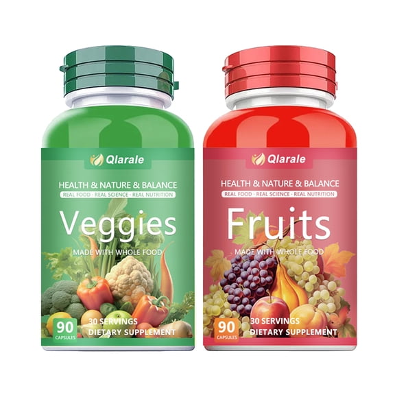 Whole Food Fruits & Veggies Supplement – 30 Servings (90 Capsules) | Daily 3 Caps = 5 Servings of Fresh Produce | Natural Nutrition for Adults & Kids