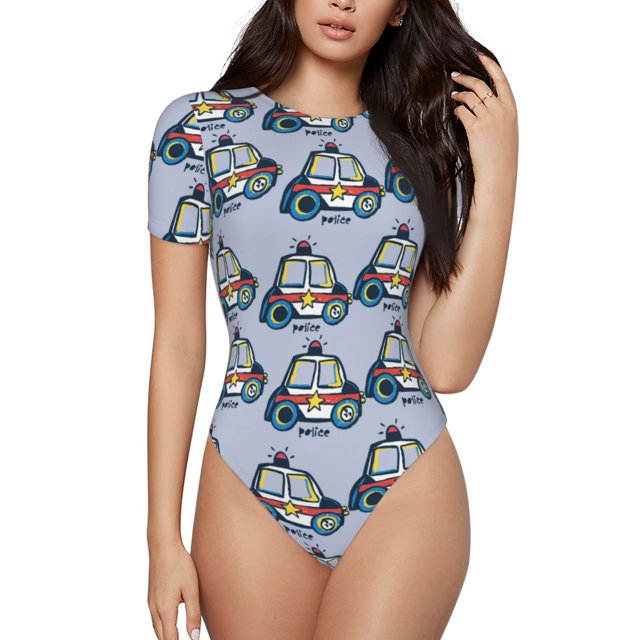 Fotbe Police Car Body de Mujer con Cuello Redondo y Mangas Cortas, Sin Mangas Ajustado, Suave, Cómodo y Básico-X-Large