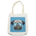 thumbnail image 1 of Pug Tote Bag, Dog Portrait Mirror Sunglasses Hand Drawn Illustration of Pet Animal Funny, Cloth Linen Reusable Bag for Shopping Books Beach and More, 16.5" X 14", Cream, by Ambesonne, 1 of 2