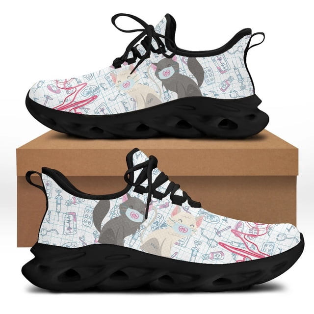 Yikeluo Zapatos de plataforma con estampado de gato para mujer, calzado de malla con cordones, cómodos, con plataforma