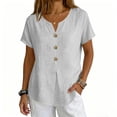 thumbnail image 6 of Women's Casual Short Sleeve V-Neck Button-Down Top - Loose Fit Linen-Blend Blouse for Summer, Everyday Wear & Vacation Light Gray L, 6 of 6