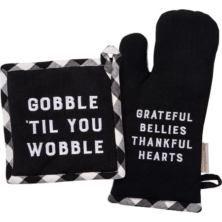 Primitives by Kathy Grateful Bellies Thankful Hearts; Gobble Til You Wobble Thanksgiving Themed Kitchen Gift Set