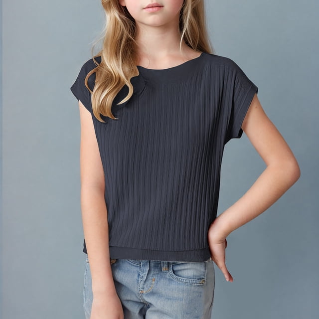 Soki Short Sleeve Tops New Solid Color Girls Tee Blouse(6Years-15Years)