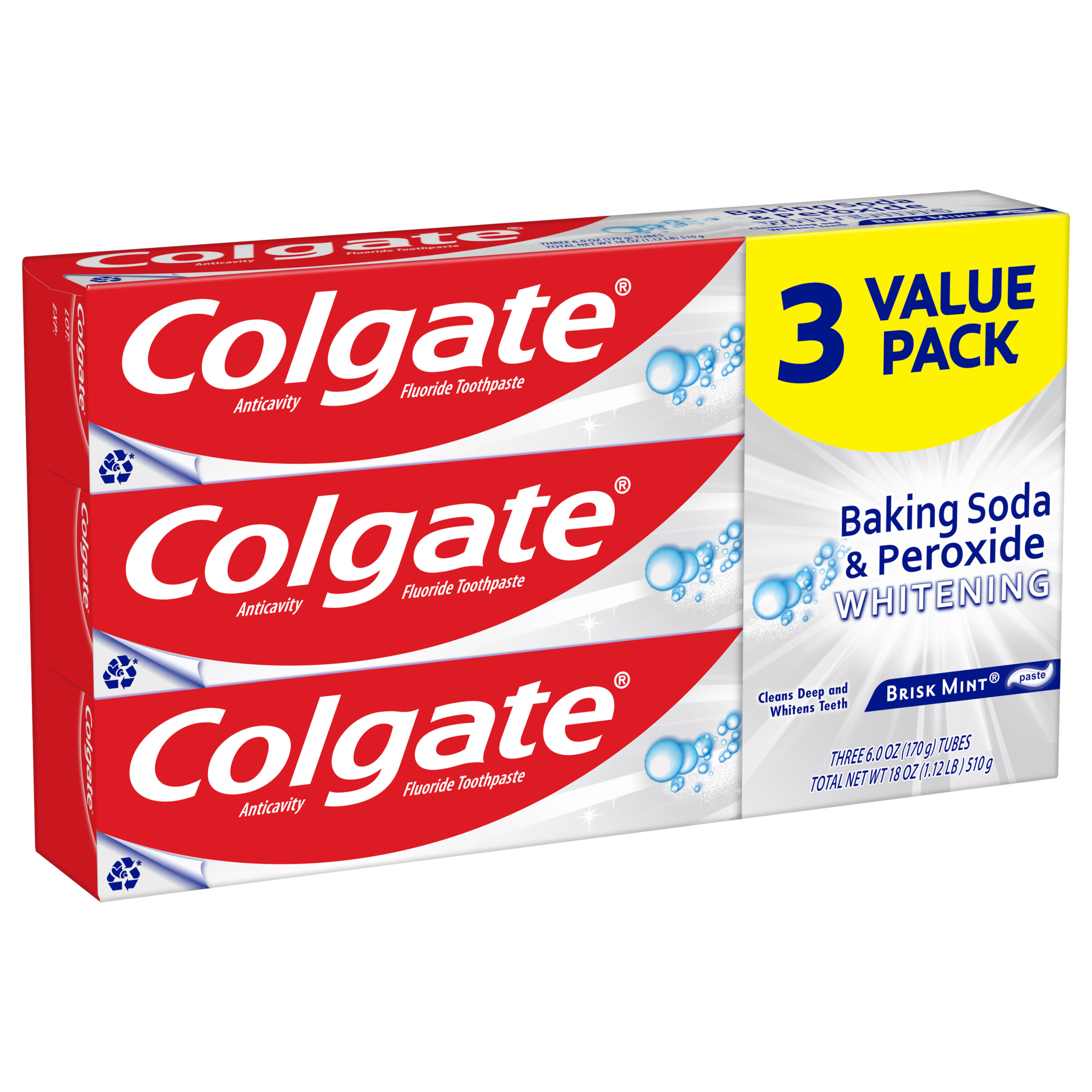Colgate Baking Soda and Peroxide Whitening Toothpaste, Brisk Mint, 3 Pack - image 3 of 5