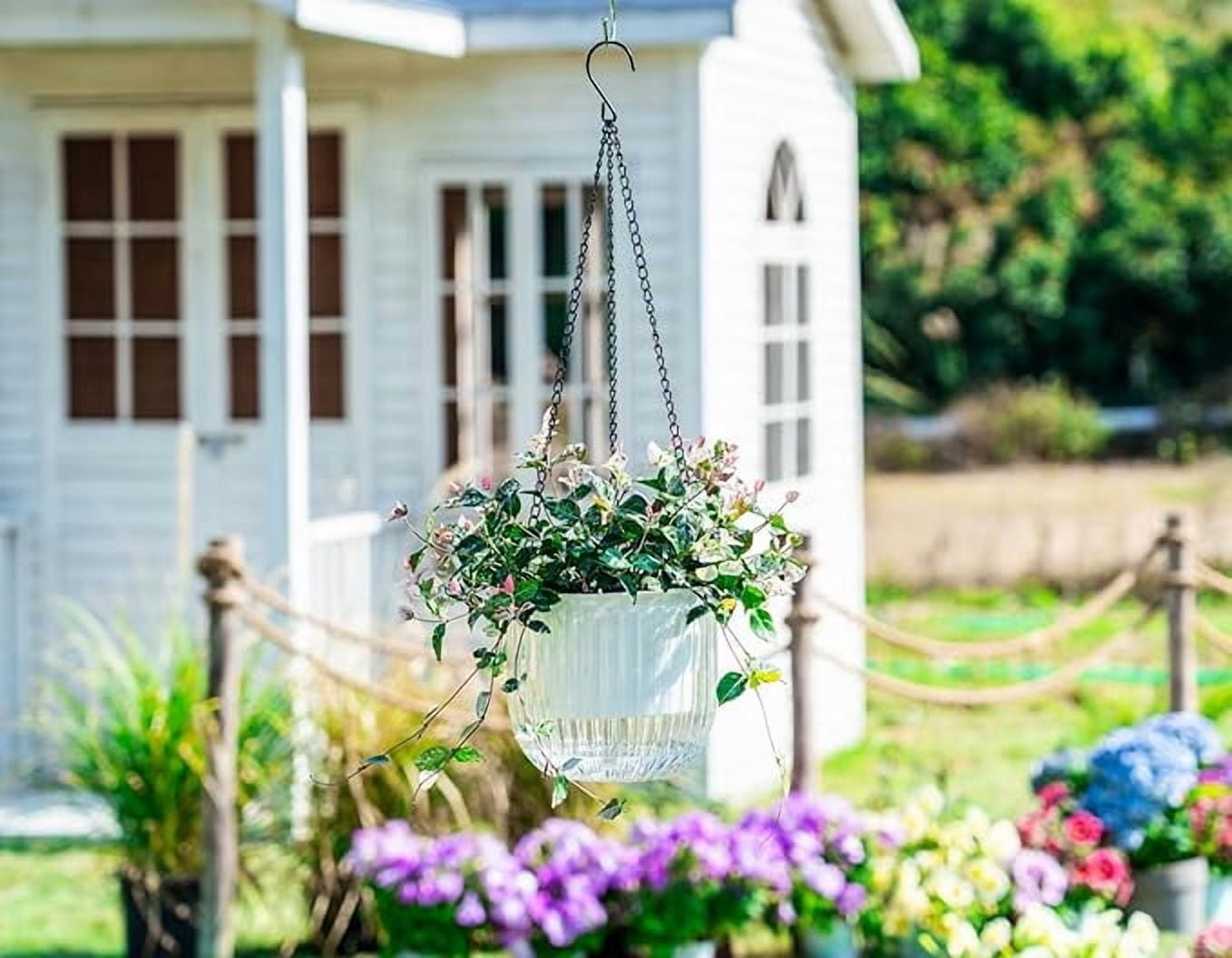 3 Pack Self Watering Hanging Planters, Indoor Small Flower Pots, 4.5In Hanging Basket with Drainage Holes, Plant Hanger with 3 Hooks for Outdoor Garden Home , Clear