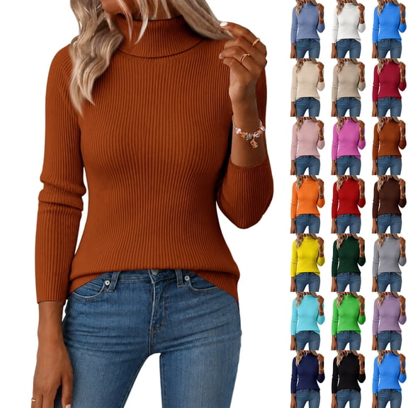 Fitted Pullover Turtleneck Sweaters for Women Ribbed Long Sleeve Soft Knit Layering Top for Winter Work Dating Occasions Purple L