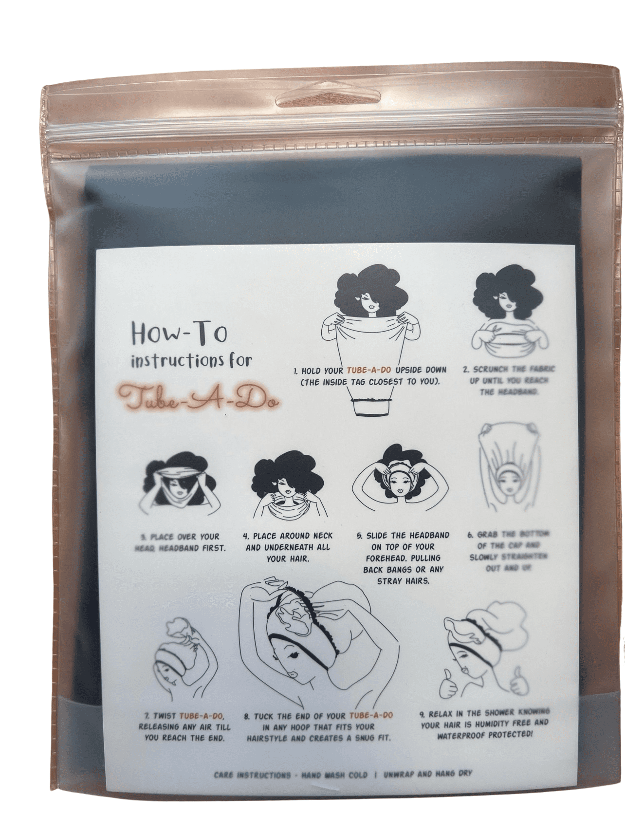 Tube-A-Do - Elastic Band High Quality Luxury Waterproof Shower Cap Bath Hair - Black