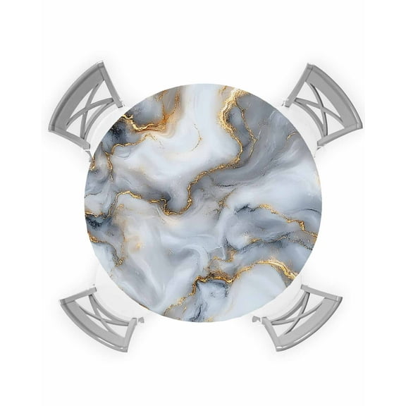nqOlkjepod Marble Abstract Round Tablecloth, Fitted Table Cover with Elastic for 36"-44" Round Tables, Impressionist Minimalism Modern Table Cloth Outdoor Indoor Dinning Party Waterproof Tablecloths