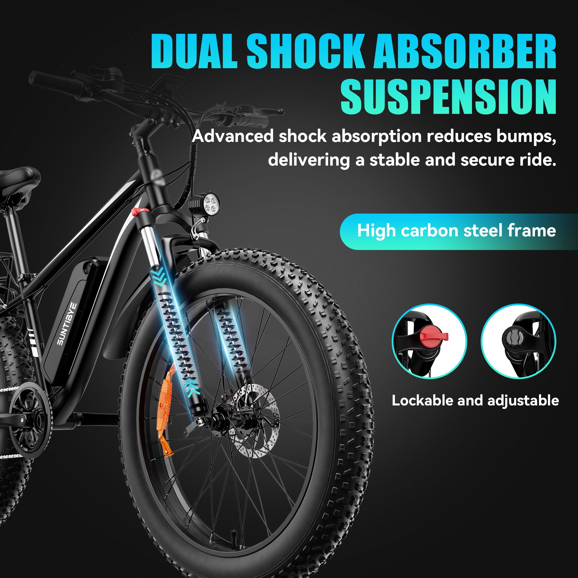 SUNTIBYE Electric Bike for Adults, 26" Fat Tire Class 2 Ebike, 48V 15Ah 750W, UL2849, Up to 65 Miles, Black