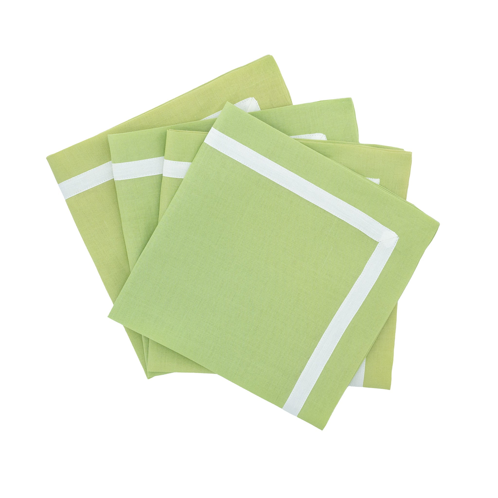 Green Linen Napkins With White Borders, Set of 4
