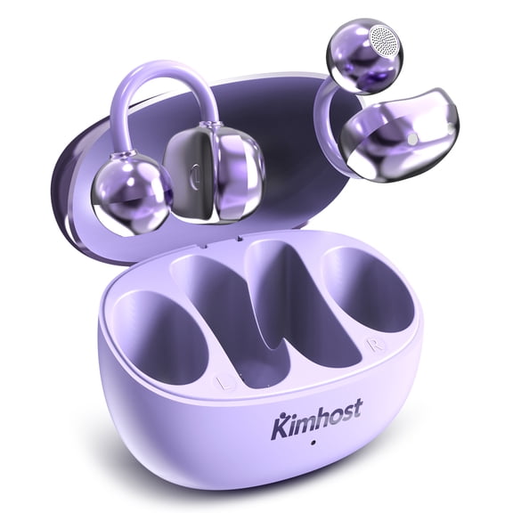 Kimhost Open Ear Headphones, Wireless Earbuds Bluetooth 5.4 with 50Hrs Playtime, Ultra-Light 4.5g Earbuds, Noise Cancelling Mic for Office, Sleep, Work, Purple