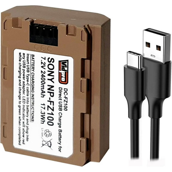 Power2000 Sony NP-FZ100 7.2V 2400mAh 17.3Wh Lithium-Ion Battery with USB-C Direct Charge