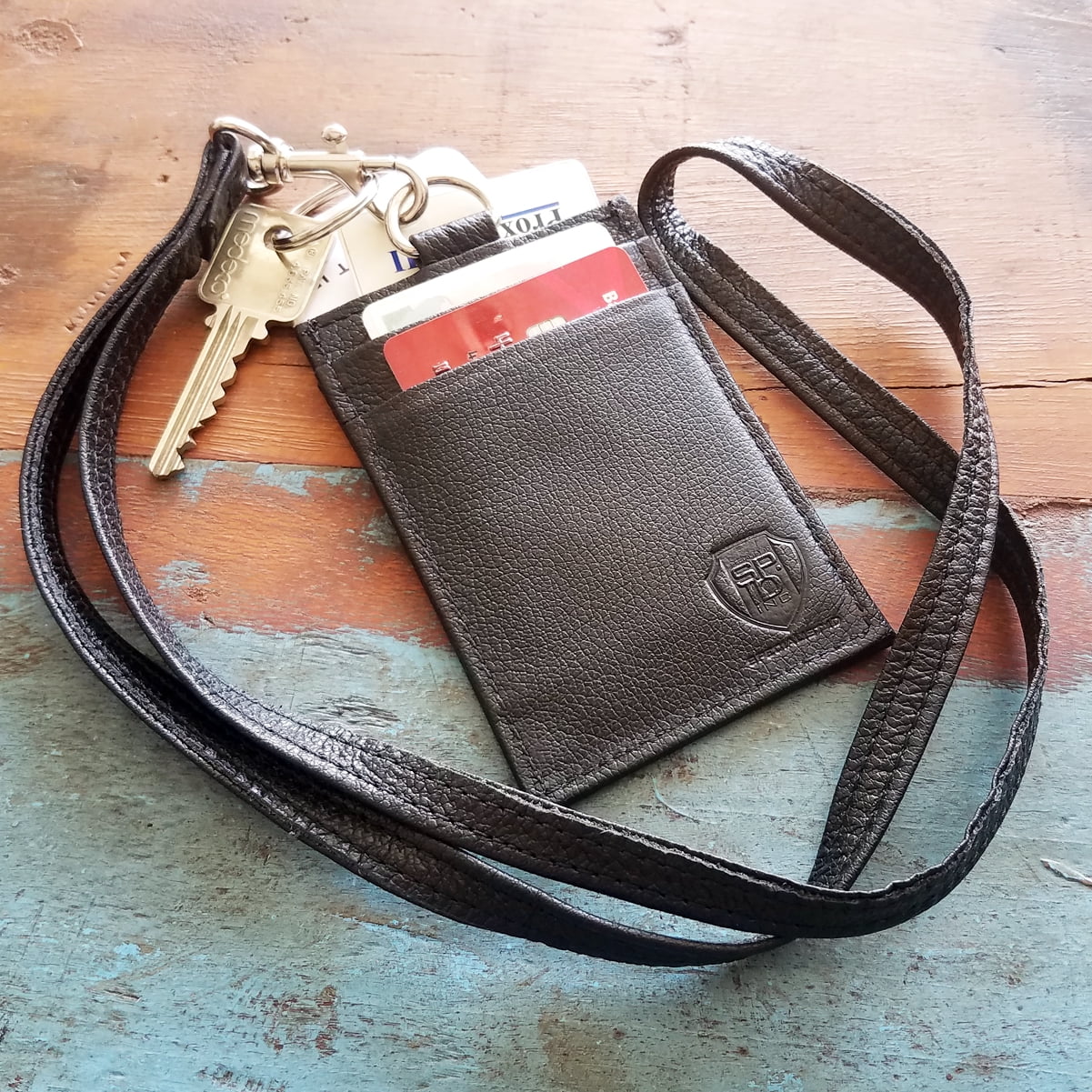 Union Made Leather Badge Holder - USA Manufactured Heavy Duty Four Pocket ID Badge Wallet with Lanyard by Specialist ID
