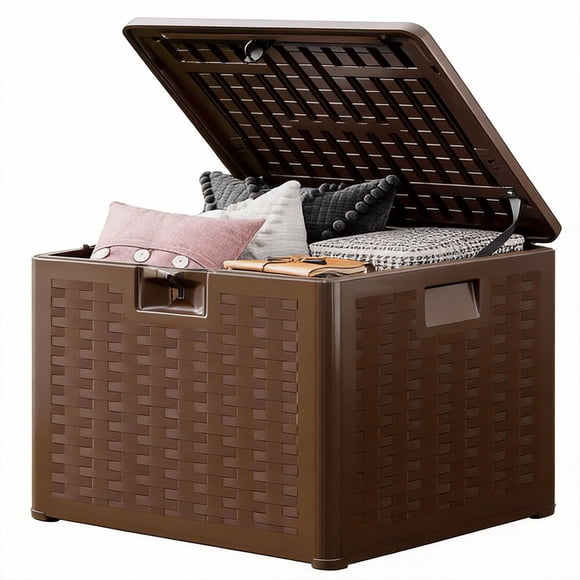 Garvee 28 Gallon Lockable Resin Deck Box, Weatherproof & UV Resistant Storage Box, Brown