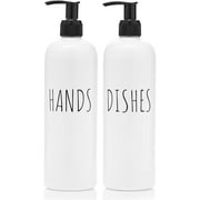 Soap Dispenser Bottles Farmhouse Decor Hands and Dishes 16 oz Plastic with Pump | Kitchen Sink, Bathroom| Rust Free and Shatter Proof | 2 Piece Reusable for Hand and Dish Liquid Soap