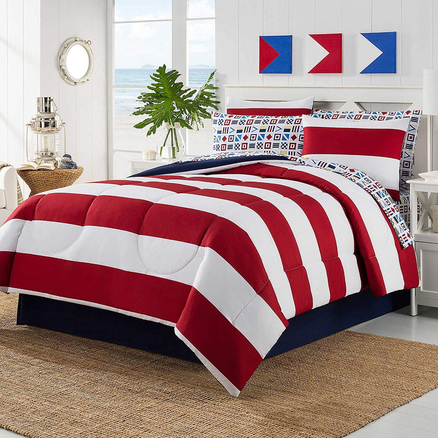 8 Piece Bed In Bag Rugby Comforter Set With Cotton Sheet Set Full