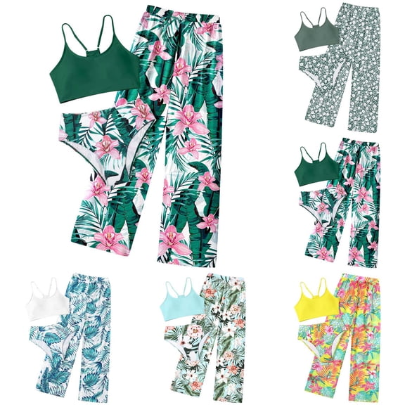 Girls Swimsuit Size 7 Tankini Girls Swimsuit 3 Piece Bathing Suits Summer Bikini Tankini Sets with Cover Up Skirt for 4-12 Years