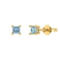 thumbnail image 2 of 0.5 Ct Princess Cut Studs Blue Natural Aquamarine 14K Yellow Solid Solid Gold Everyday Dainty Earrings Push Back, 2 of 7