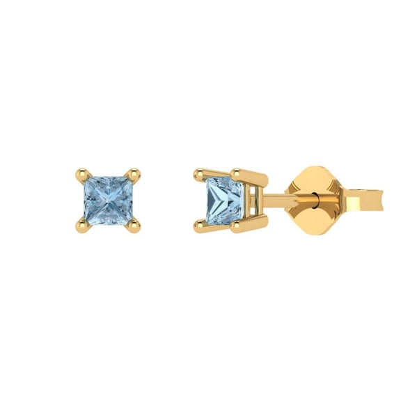 Clara Pucci 0.5Ct Blue Princess Cut VVS1 Push Back Stud 18k Solid hypoallergenic Gold Designer Earrings For April