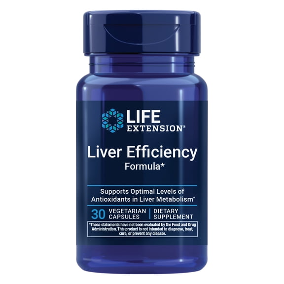 Life Extension Liver Efficiency Formula, supports healthy liver function at the cellular level and optimal levels of antioxidants in liver metabolism, gluten-free, non-GMO, vegetarian, 30 capsules