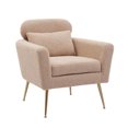 thumbnail image 5 of 29.5"Modern Accent Chair Armchair Upholstered Reading Chair Single Sofa Leisure Club Chair with Gold Metal Leg and Throw Pillow for Living Room Bedroom Dorm Room Office, Light Camel, 5 of 7