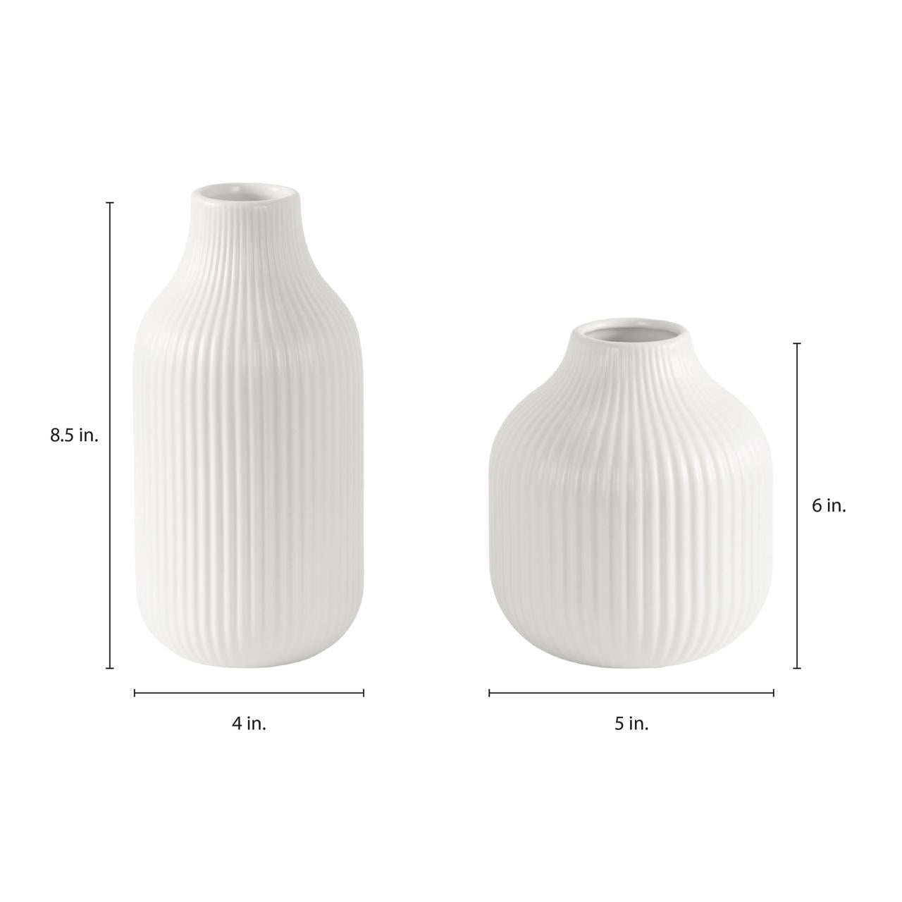 Better Homes & Gardens Ribbed Ceramic Vase, 2-Piece, White