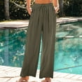 thumbnail image 2 of Olyvenn Stylish Wide Leg Pants Woman Linen High Waisted Pull On Flowy Casual Baggy Drawstring Palazzo Trousers Pants Resort Wear Army Green XL, 2 of 9
