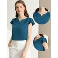 thumbnail image 2 of Camiseta Manga Tulipán Cuello En V Básico Para Mujer Azul índigo L, 2 of 5