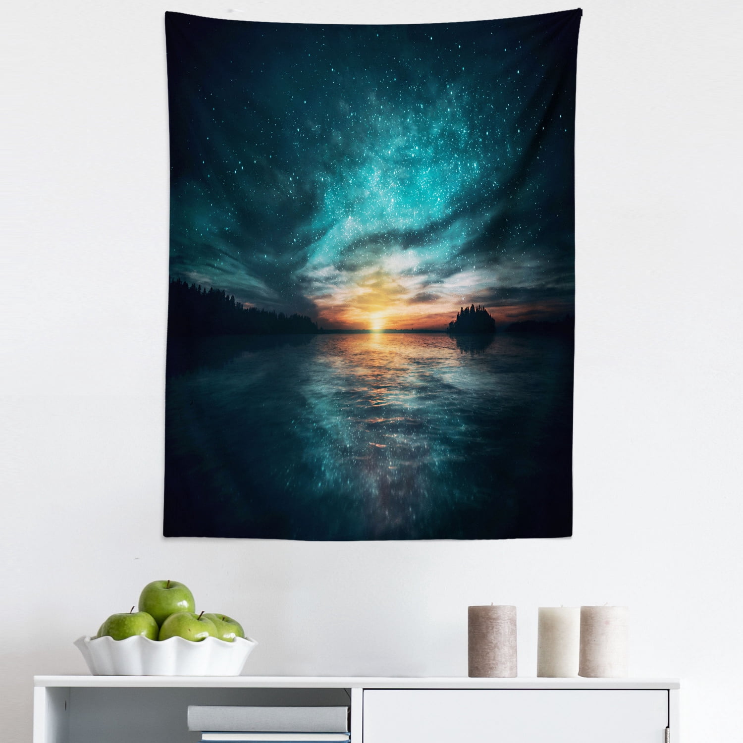 Starry Sky Tapestry, Reflection Symmetry of Nature Sunset Early Evening ... - Textured Reflecting Symmetry Wall Hanging
