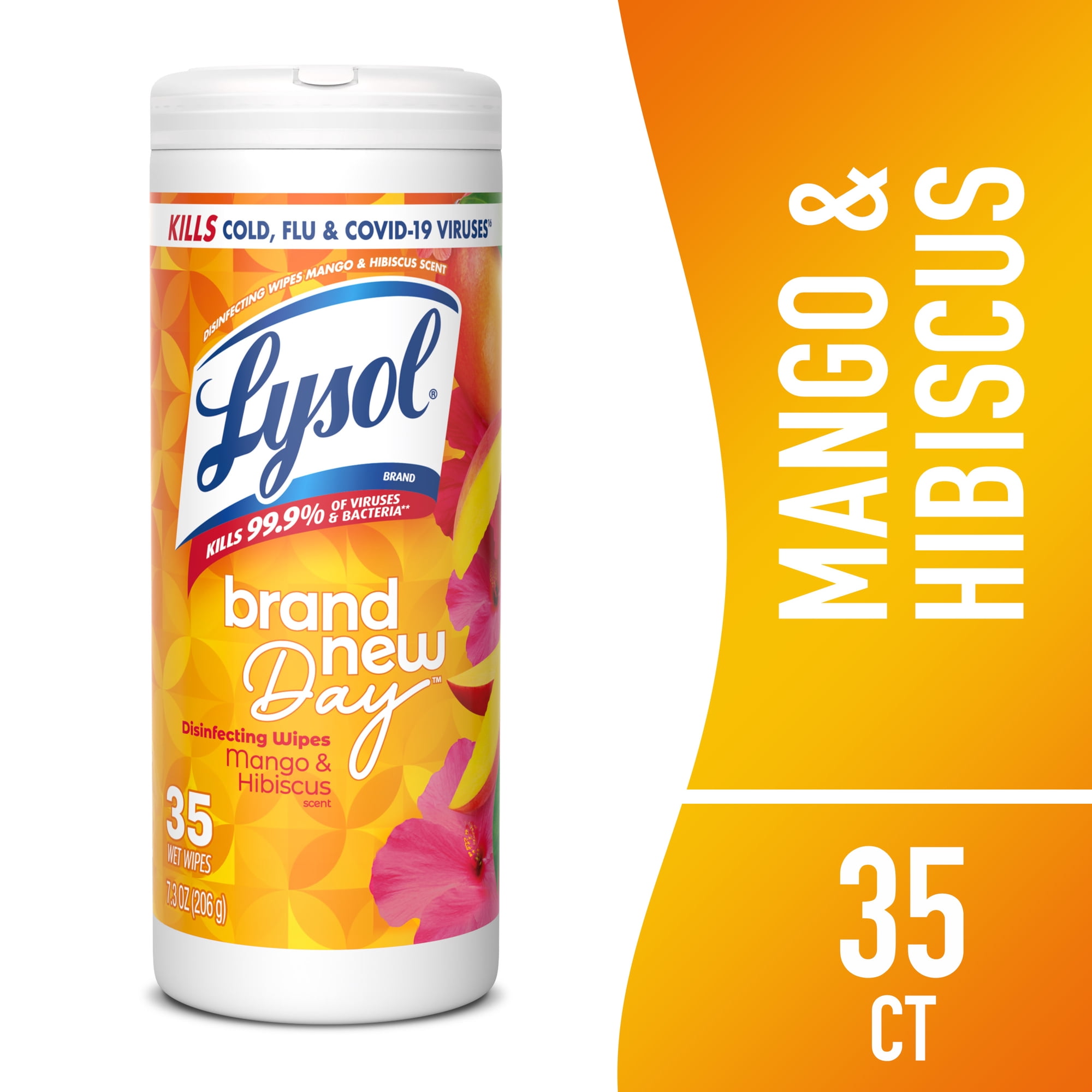 Lysol Disinfecting Wipes, All Purpose Cleaner, Multi Surface Antibacterial Cleaning Wipes, Cleaning Supplies, Mango & Hibiscus Scent, 35 Count