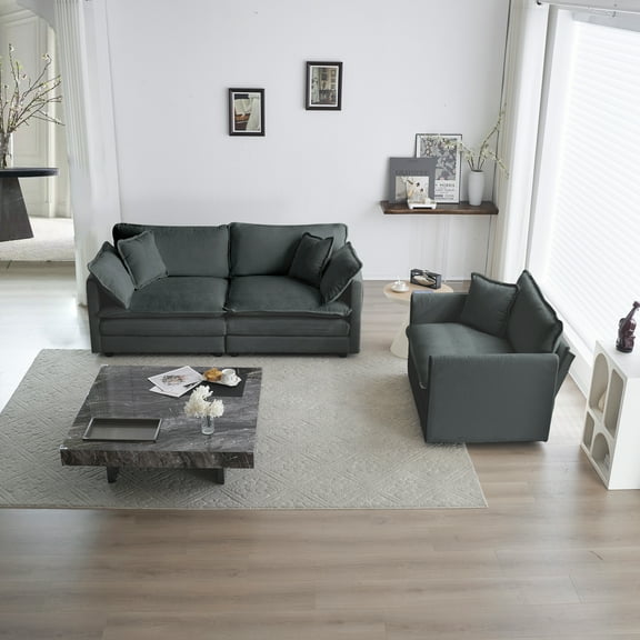 CoSoTower 2 Seater Loveseat and Chair Set, 2 Piece Sofa & Chair Set, Loveseat and Accent Chair , 2-Piece Upholstered Chenille Sofa Living Room Couch Furniture(1 2 Seat ) ,Gray Chenille