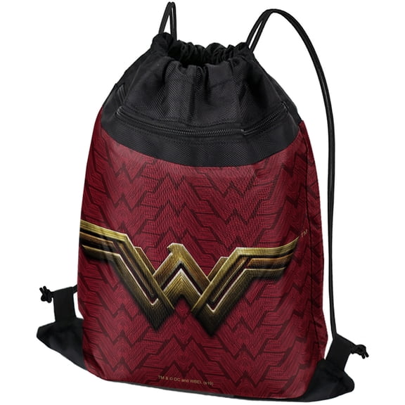 Justice League Movie Wonder Woman Logo Drawstring Backpack Sports Bag Sackpack 17" x 13", Perfect for Gym, Yoga or Practice