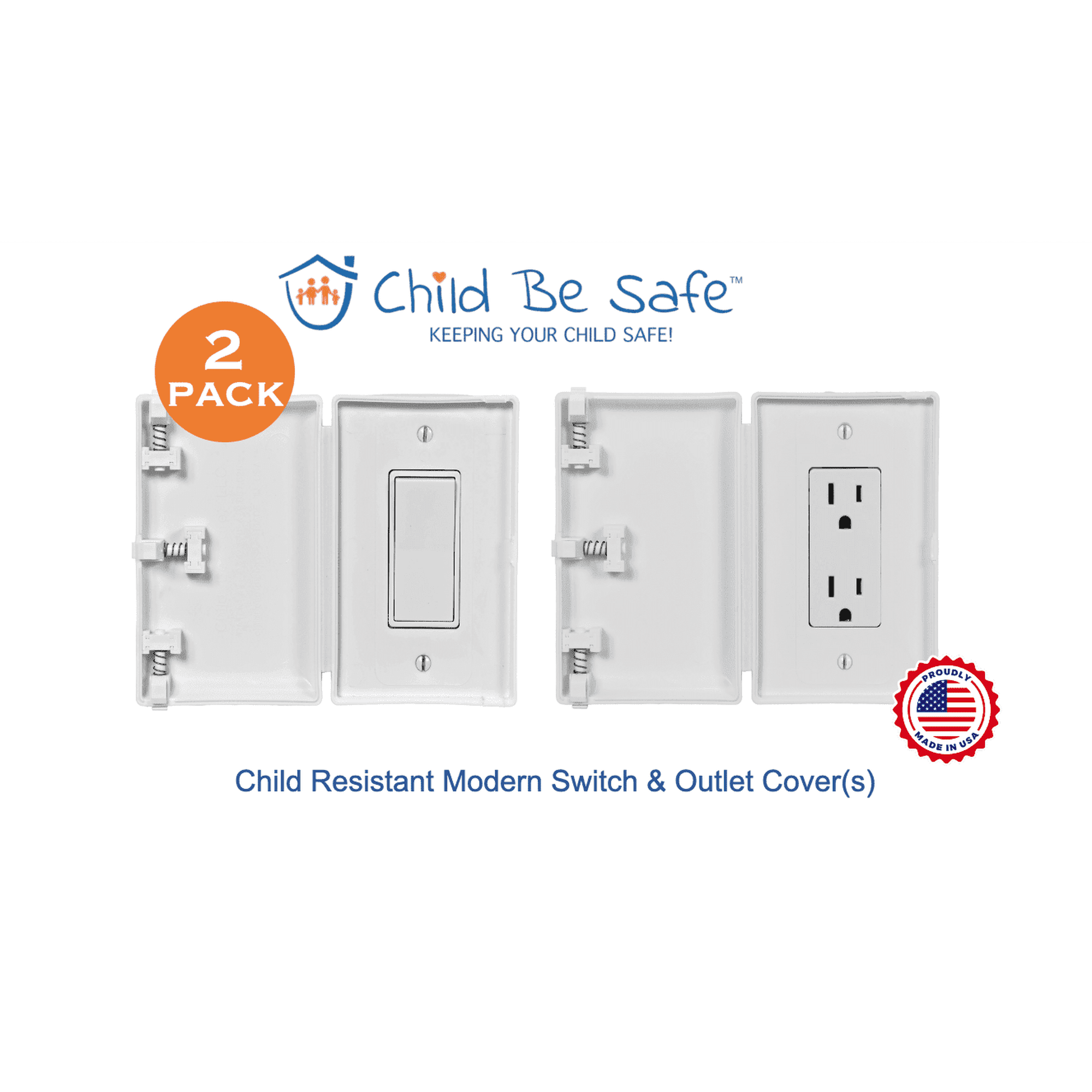 Child Be Safe Infant Pet Proof Rocker Switch Outlet Cover Box, White, 2-Pack