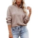 thumbnail image 1 of Jersey de punto para mujer, suéter con cuello levantado, cremallera frontal, hombro caído, manga larga, cálido para invierno y otoño, color tostado claro S, 1 of 7