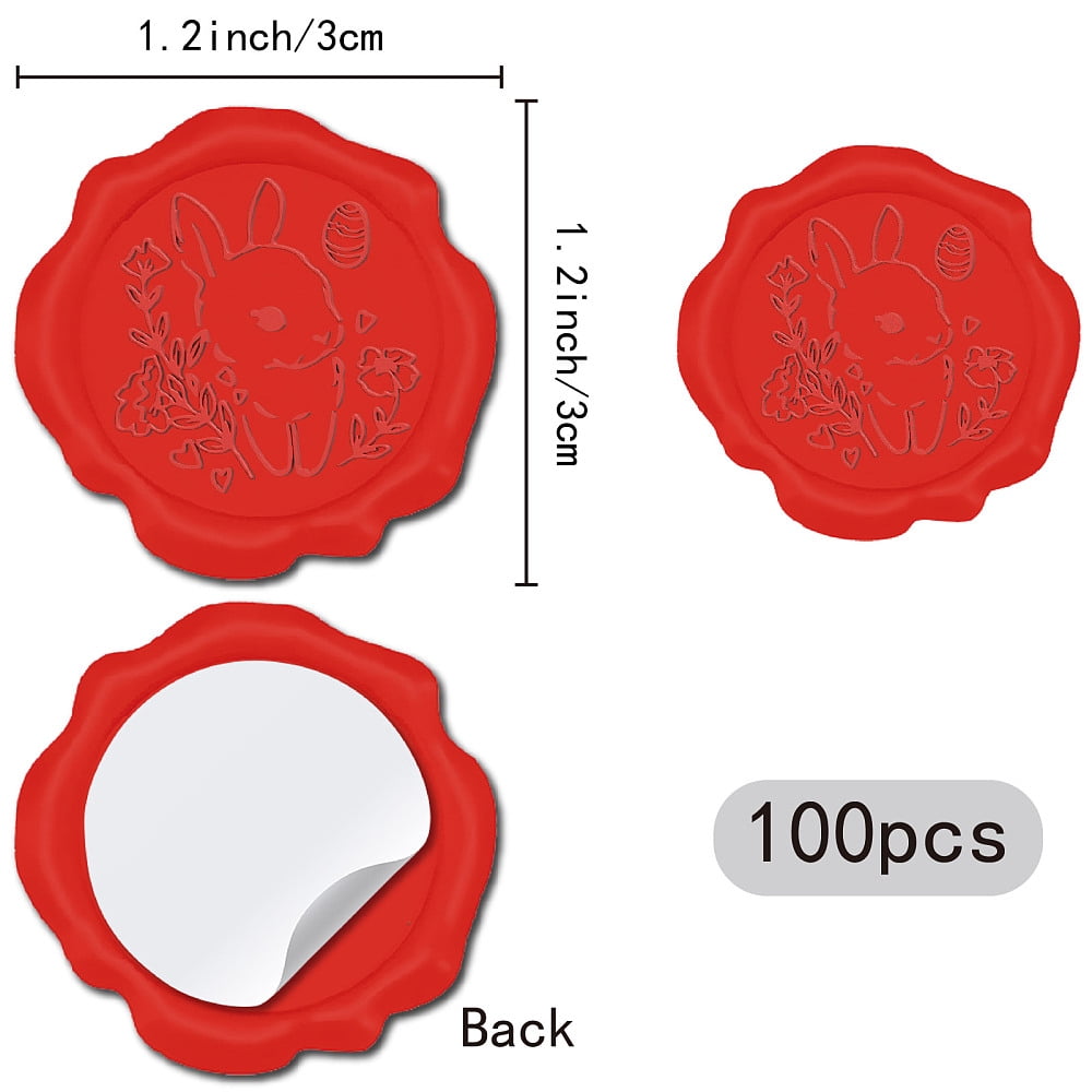 100pcs Dark Red Wax Seal Stickers Rabbit Decoration Stickers Vintage Adhesive Envelope Sealing Stickers Love Heart for Easter Wedding Gift Wrapping