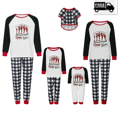 

Parent-Child Christmas Pajamas for Family Matching Sets Letter Print Long Sleeve Tops and Plaid Pants Soft Fall Sleepwear