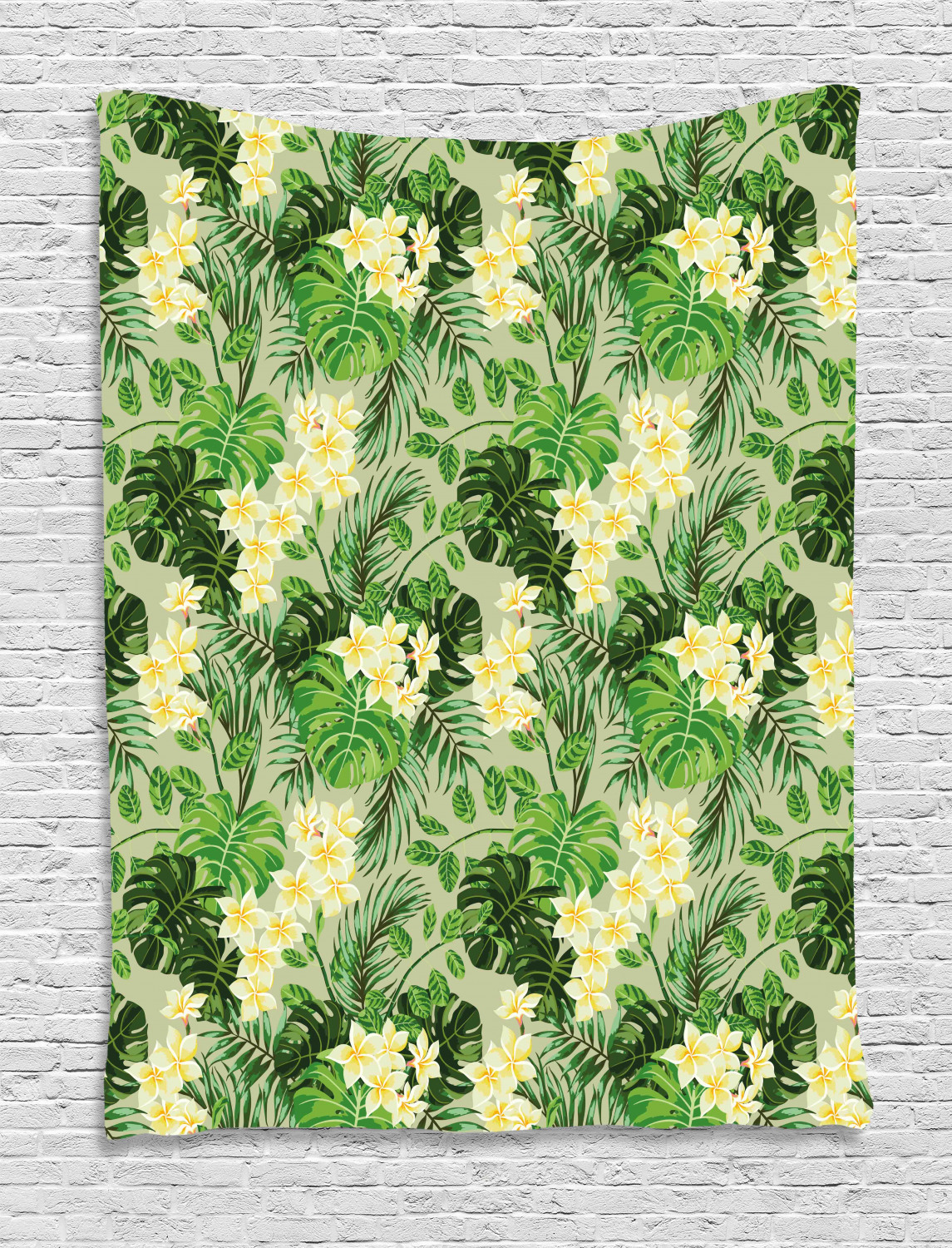 Floral Tapestry, Tropical Monstera Palm Leaves and Flowers ...